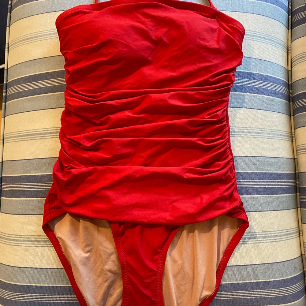 J. Crew Ruched Bandeau One-Piece
Bathing Suit Red Size 4.